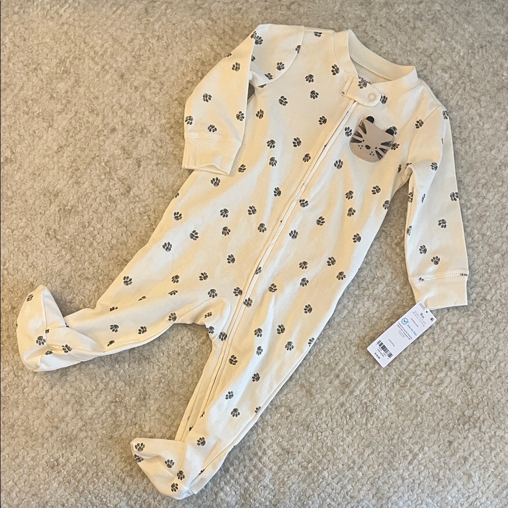 Carter’s Cream Paw-Print Footed One-Piece